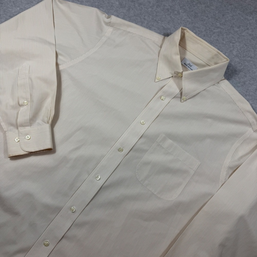Brooks Brothers 346 Button Down Men 16.5 34/35 Beige Striped Non-Iron Cotton